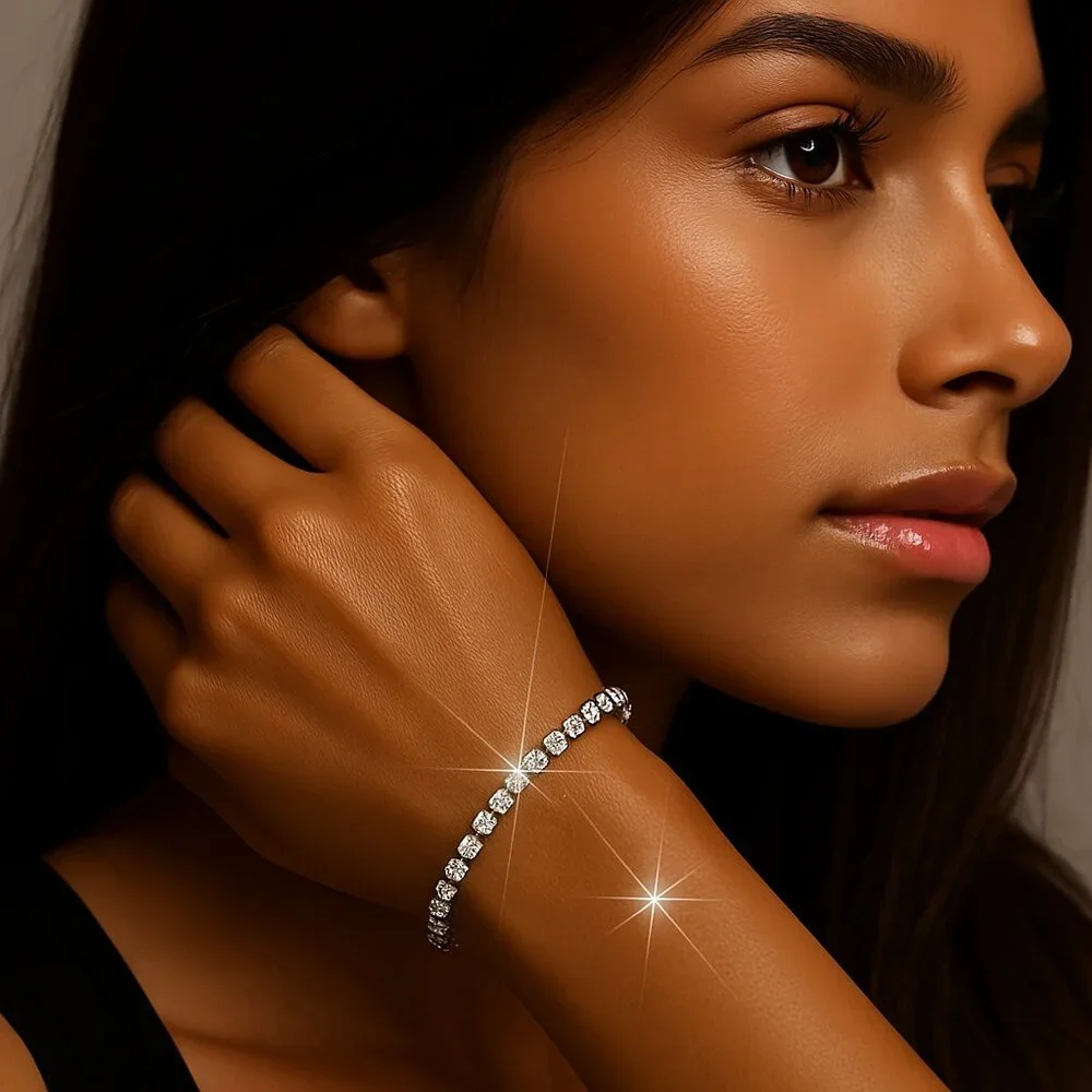Silver Sparkling Crystal Stretch Bracelet – Elegant Women's Fashion Jewelry F1